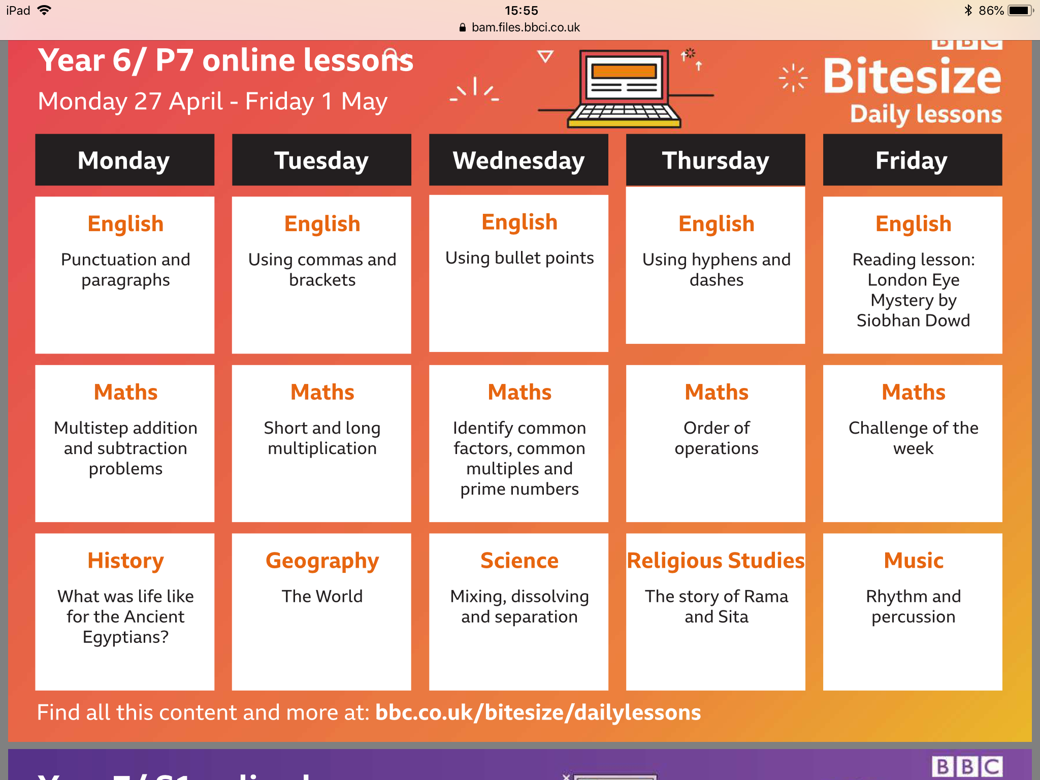 Image of This week’s BBC Bitesize Lessons