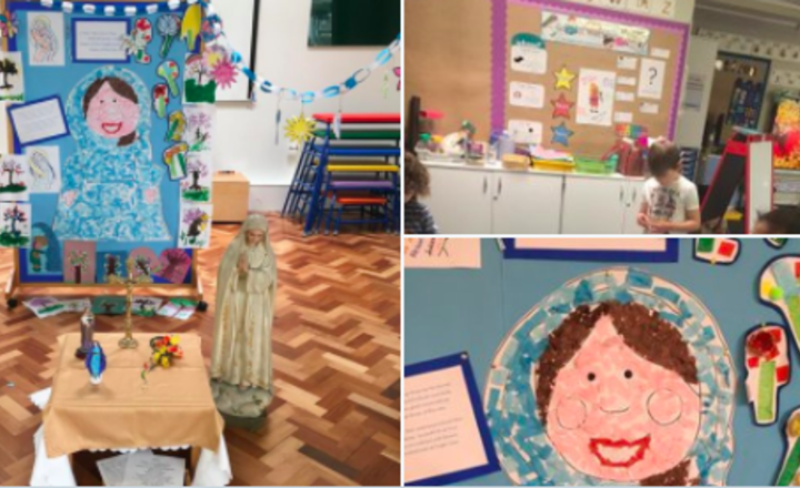 Image of KS1 key worker children made a beautiful piece of art devoted to Mary to add to our prayer board today.