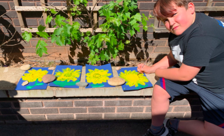 Image of KS2 have been printing with potatoes today. What beautiful sunflowers they have created!