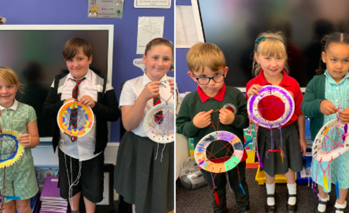 Image of Key worker children made dream catchers today at school.