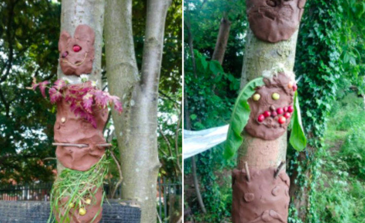 Image of Year 1 Pear & Oak have been busy making their outdoor gallery of tree sculptures last week.