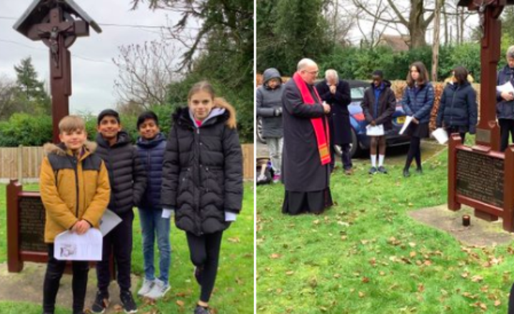 Image of Blessed Edward pupils and staff at the shrine