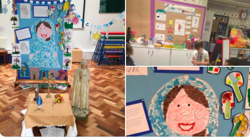Image of KS1 key worker children made a beautiful piece of art devoted to Mary to add to our prayer board today.