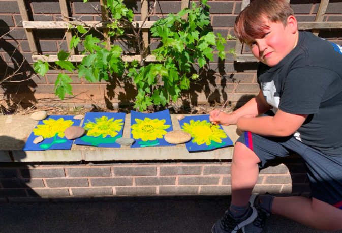Image of KS2 have been printing with potatoes today. What beautiful sunflowers they have created!