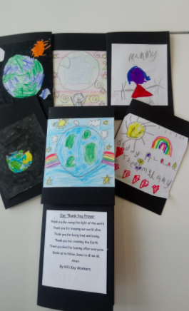 Image of KS1 key worker children worked together to create a thank you prayer.