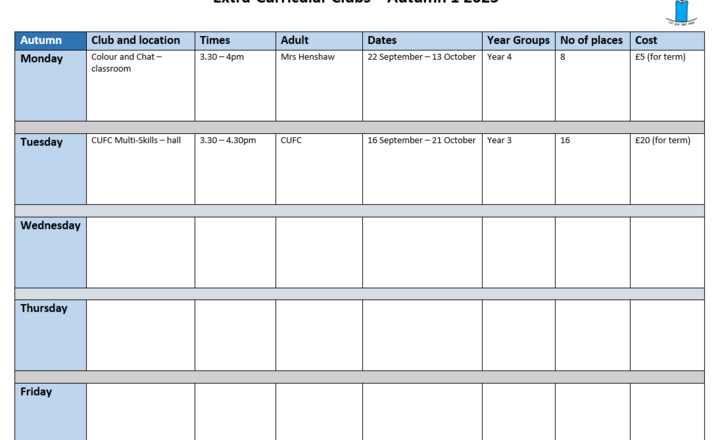Image of Extra-Curricular Clubs Autumn (Sept/Oct)