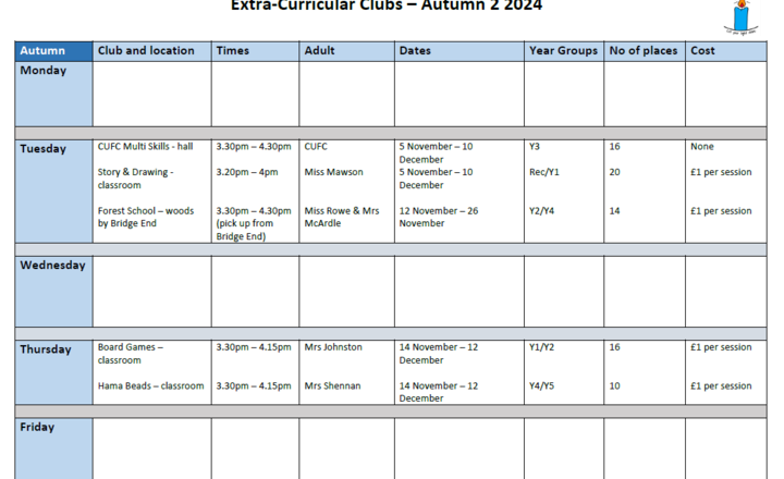 Image of Autumn Extra-Curricular Clubs (November/December)