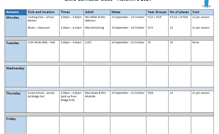 Image of Autumn Extra-Curricular Clubs (September/October)