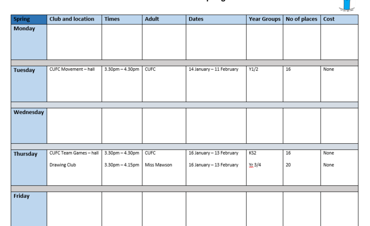 Image of Extra Curricular Clubs - Jan/Feb