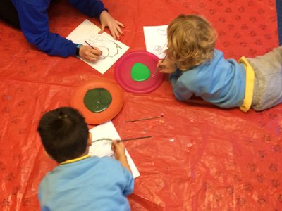 Image of kindy dinosaur painting