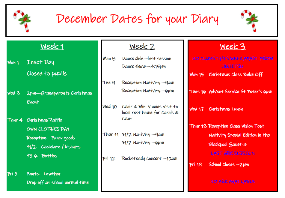 Image of December Dates Summary