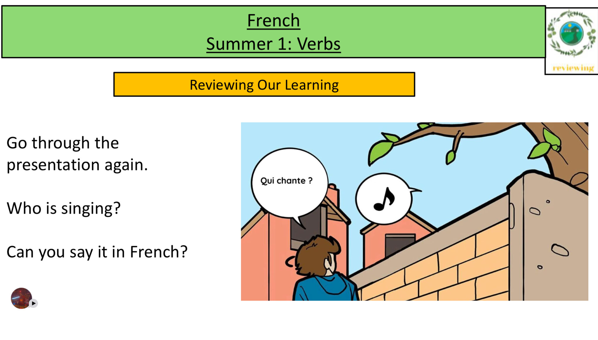 Image of French Verbs in Team Starlings