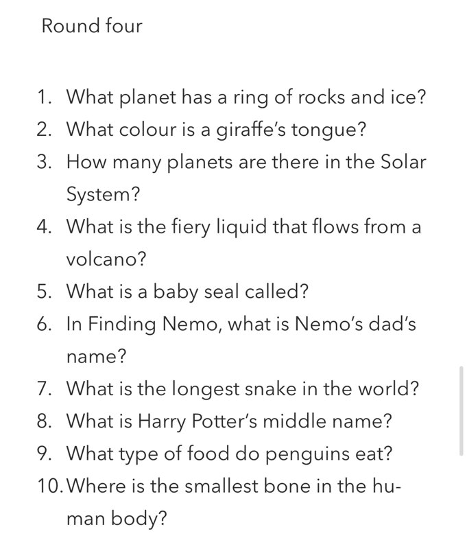 Image of Half Term Quiz R4