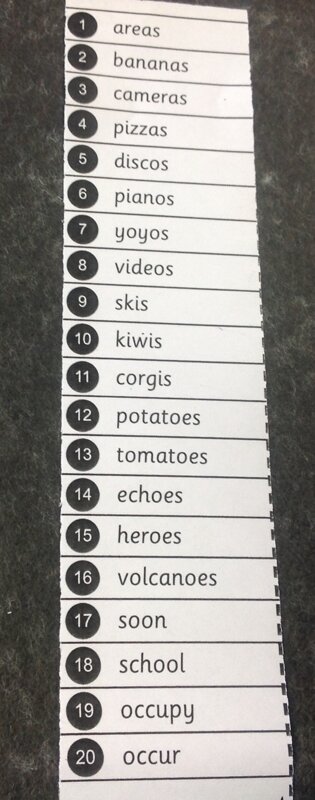 Image of Spellings for spelling assessment 20th September