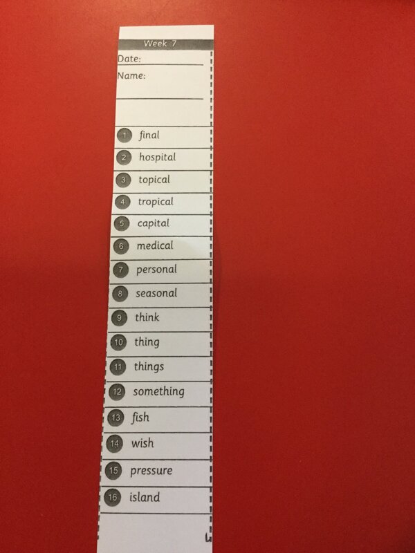 Image of Our Spelling Words for the Week