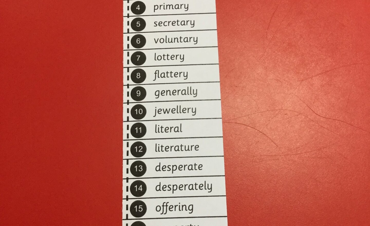 Image of Spellings for the week ahead. 