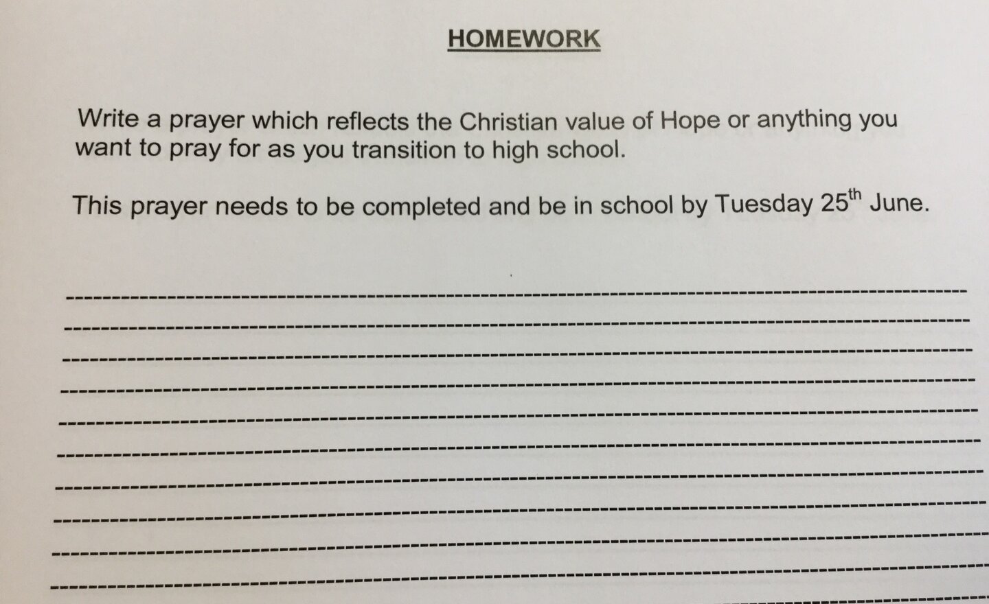 Image of Leaver’s Prayer Homework 