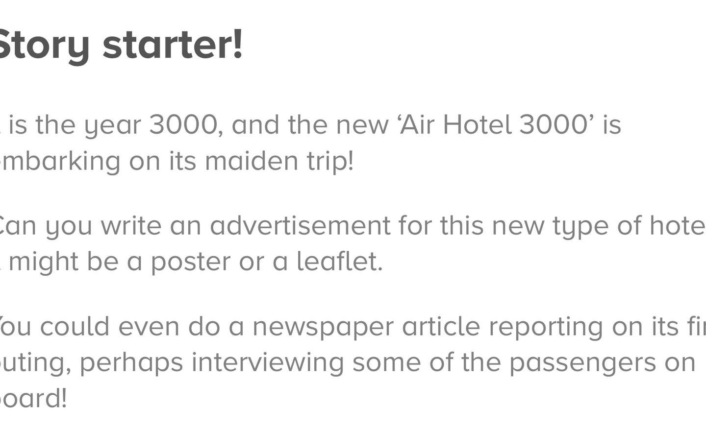 Image of Air Hotel 3000 - Writing challenge