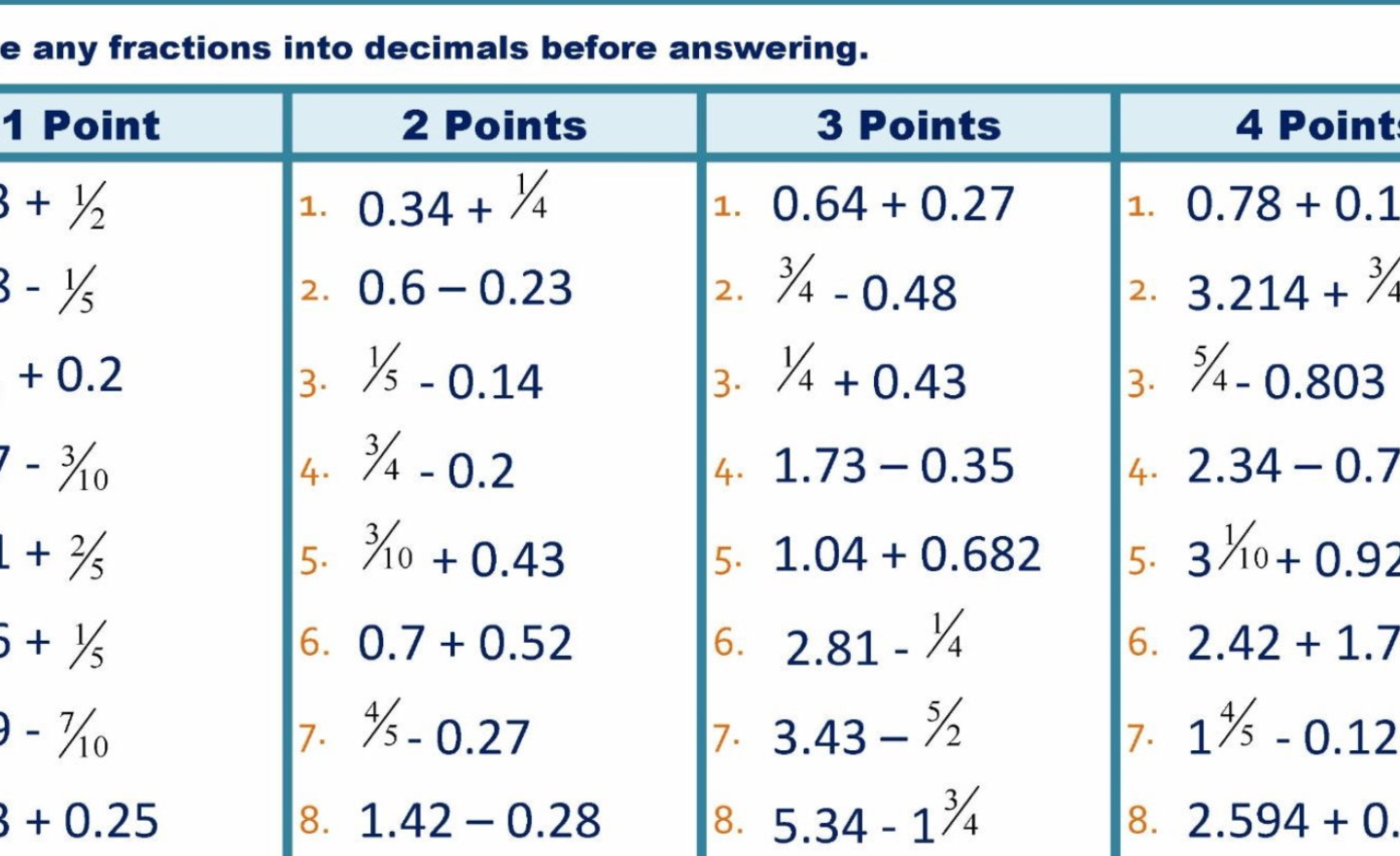 Image of Decimal addition and subtraction