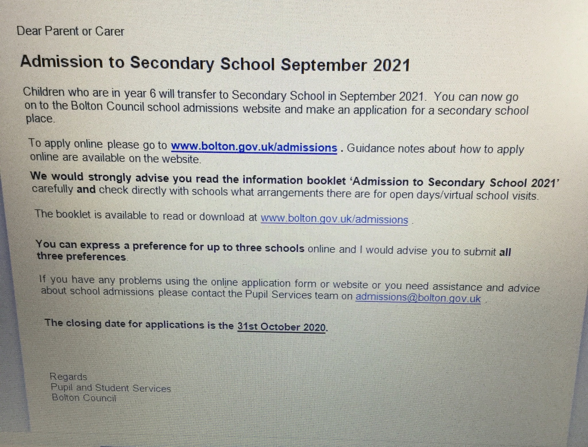 Image of Secondary School Admissions