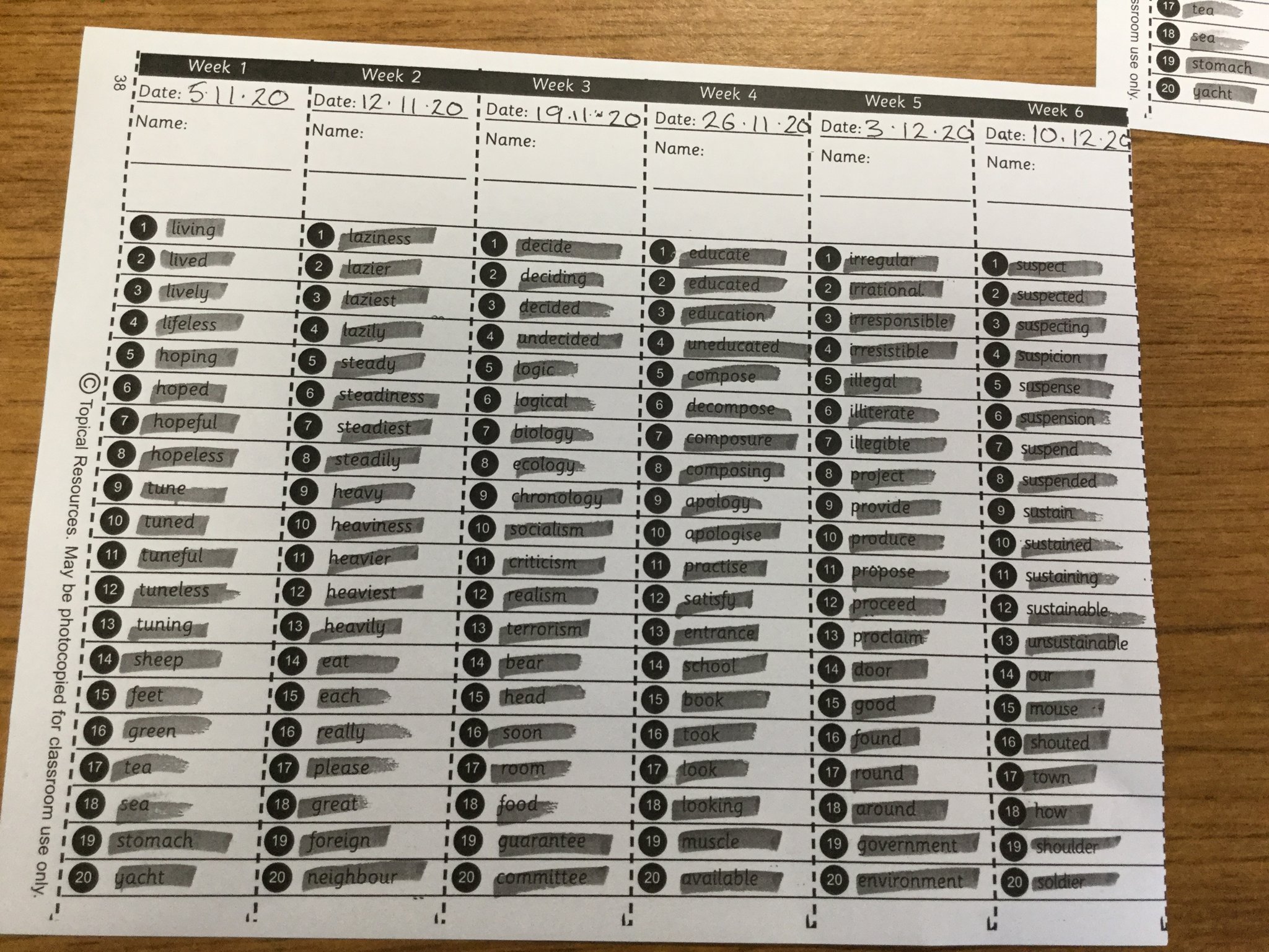 Image of Spellings - Miss Clegg’s group