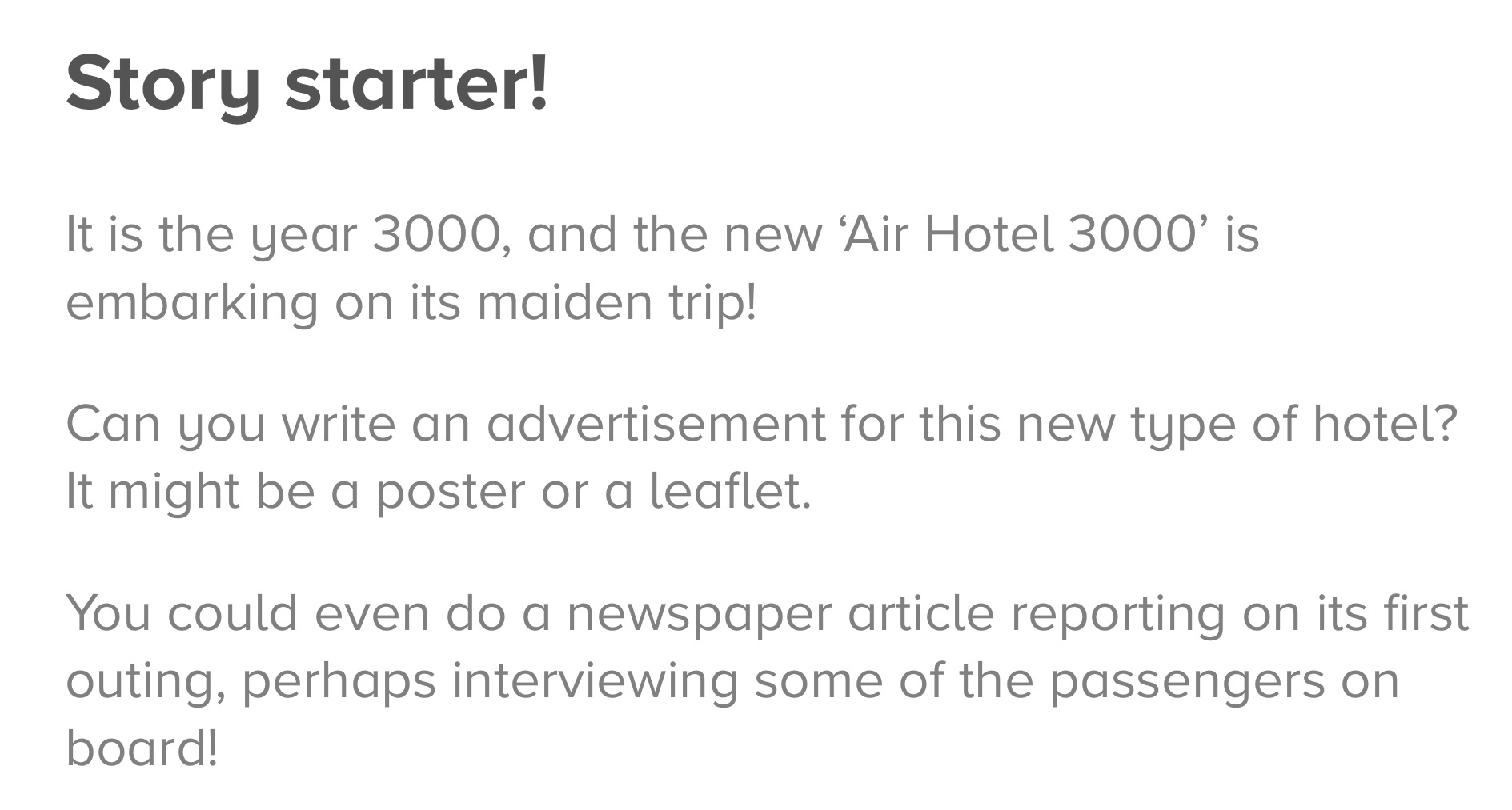 Image of Air Hotel 3000 - Writing challenge