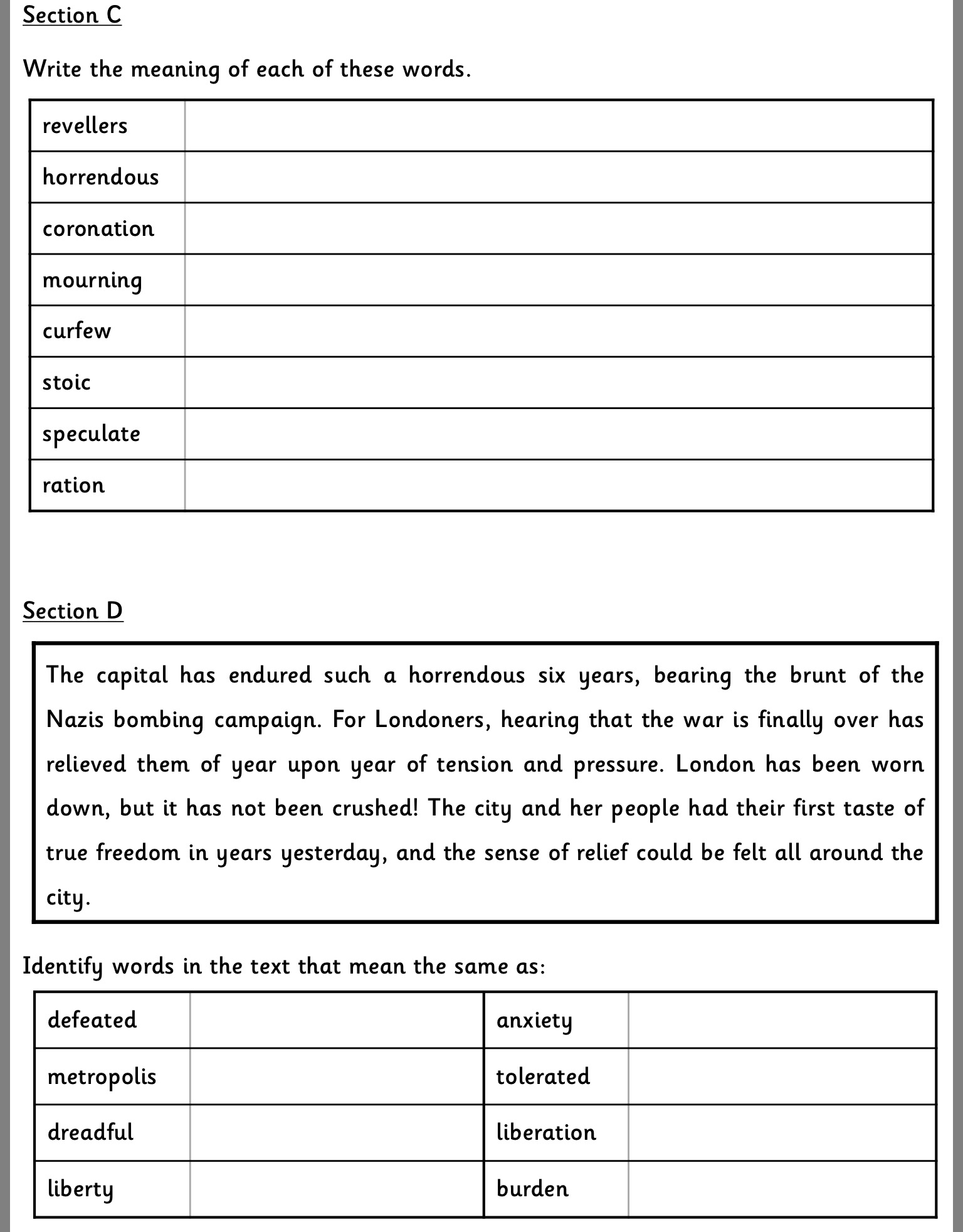 Image of Final VE Day comprehension challenge