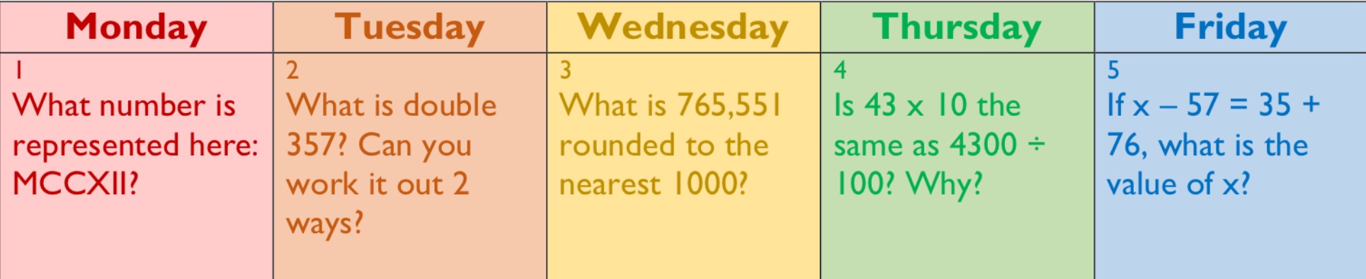 Image of Weekly maths 5