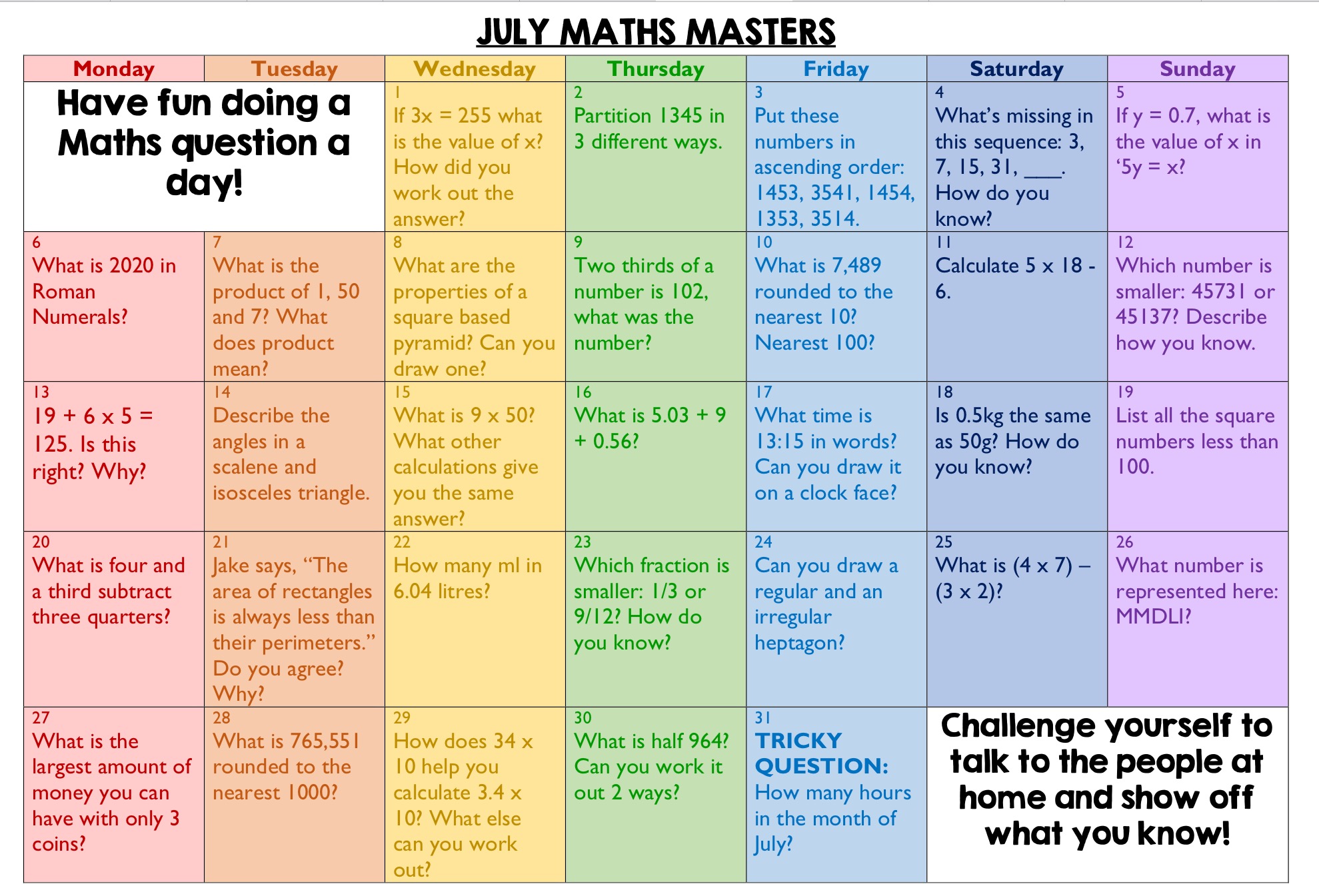 Image of July Maths Masters