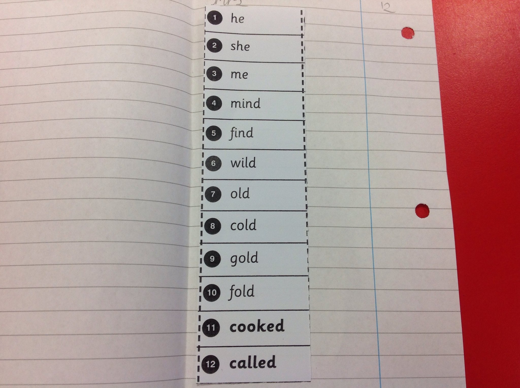 Image of Spellings for Monday 12th December 