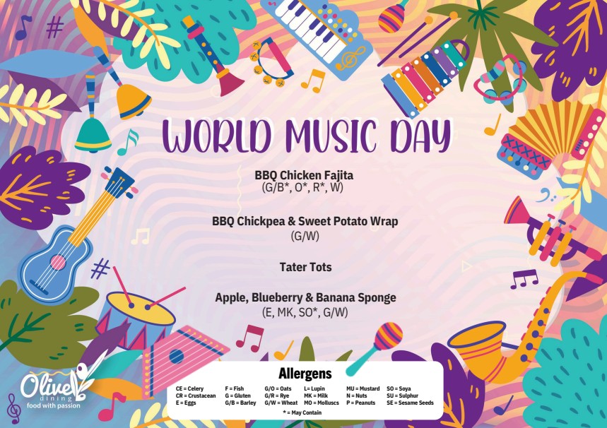 Image of Special Menu day - Thursday 15th October - World music day