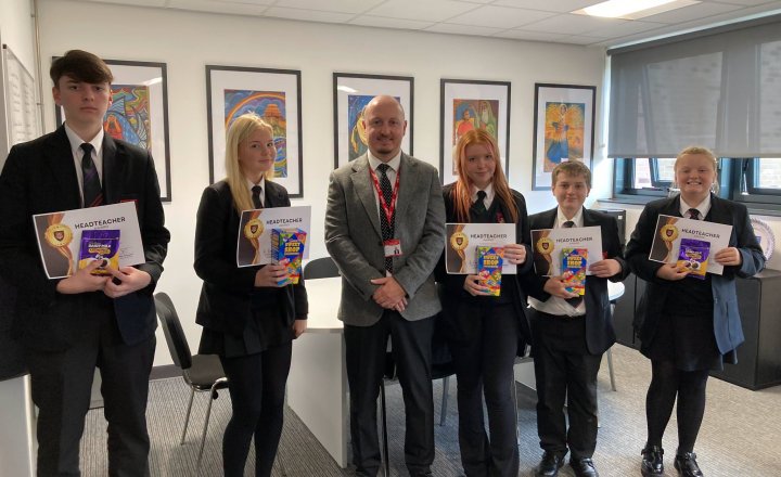 Proud English Martyrs students with their Headteachers award