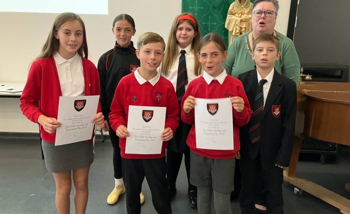 The winners of the EMS Translation Bee, Sacred Heart!