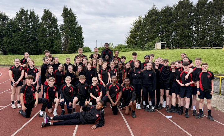 EMS athletes proudly representing their school at the English Schools Track and Field Cup
