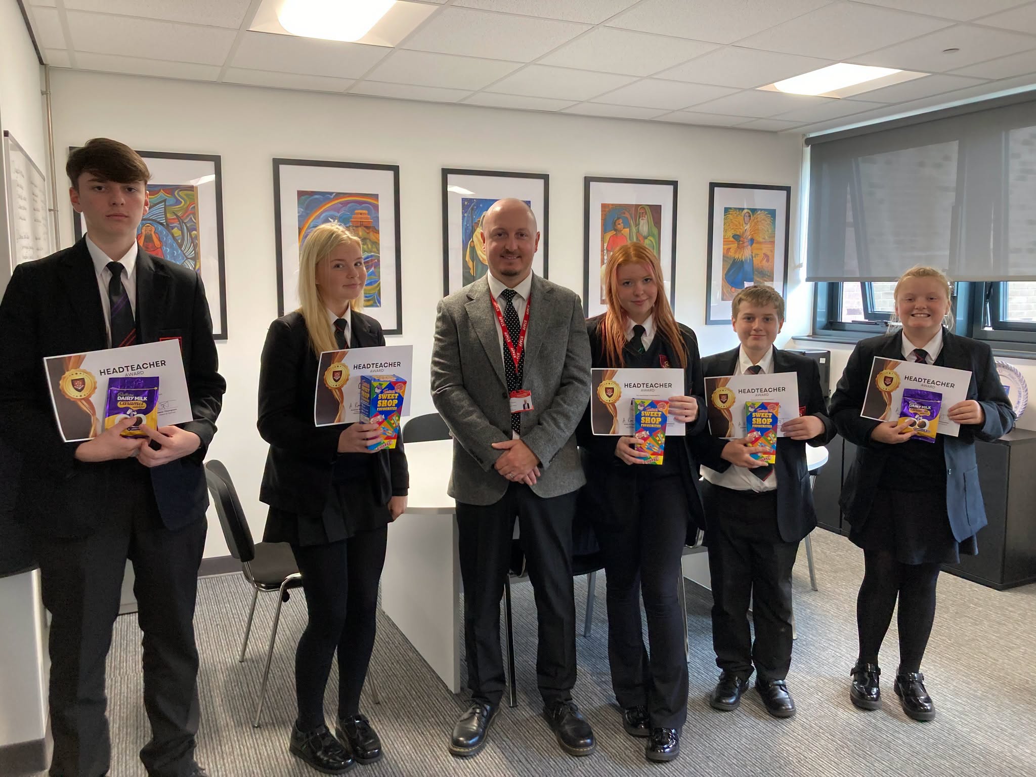 Proud English Martyrs students with their Headteachers award