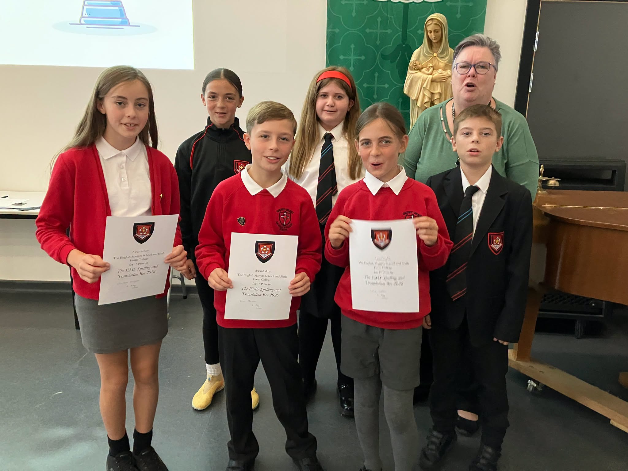 The winners of the EMS Translation Bee, Sacred Heart!