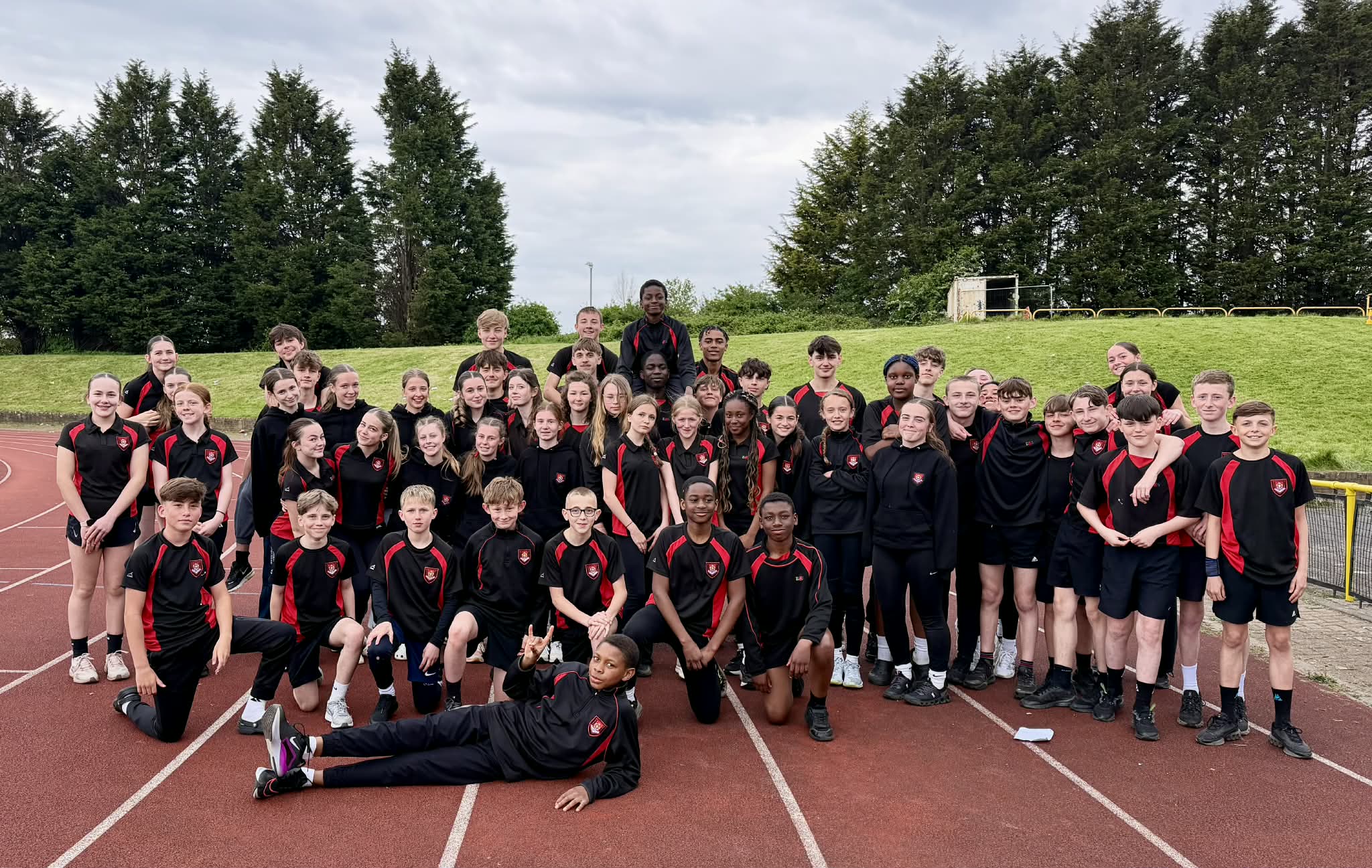 EMS athletes proudly representing their school at the English Schools Track and Field Cup