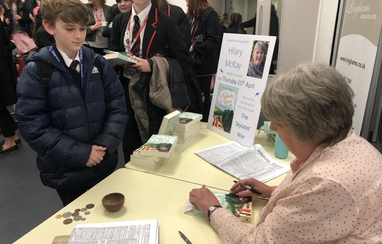 Image of Students attend a book signing with author Hilary McKay