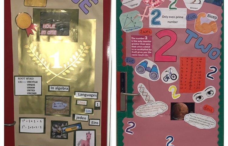 Image of Staff decorate their doors for NSPCC Number Day