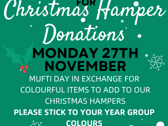 Image of Don't Forget Your Hamper Items on Monday