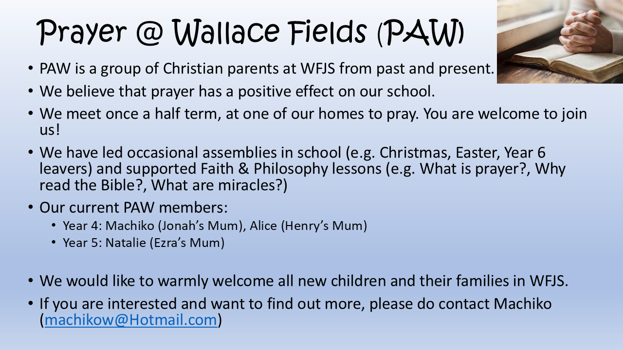Image of Prayers at Wallace Fields Visiting Year 5