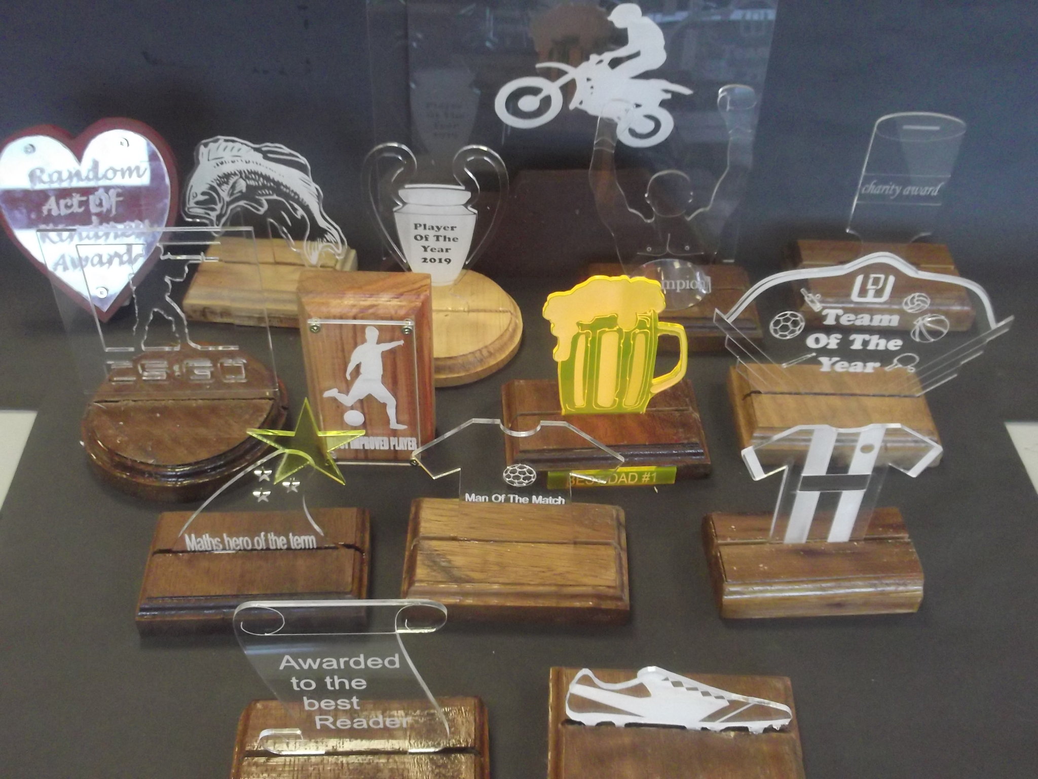 Image of Trophies designed by the Year 10 Design Technology classes..