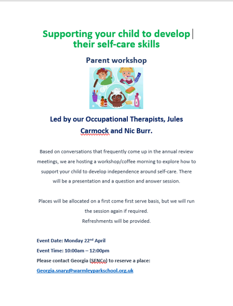 Image of OT workshop: self-care skills