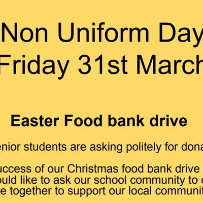 Image of Non Uniform Day Friday 31st March- Donations to the Food Bank