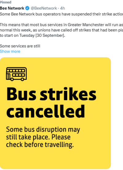 Image of Bee Network Bus strikes CANCELLED