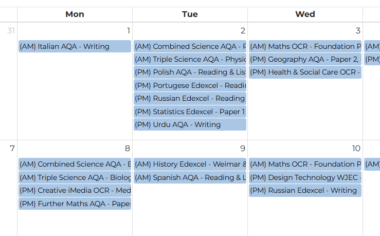 Image of GCSE Exam Timetable