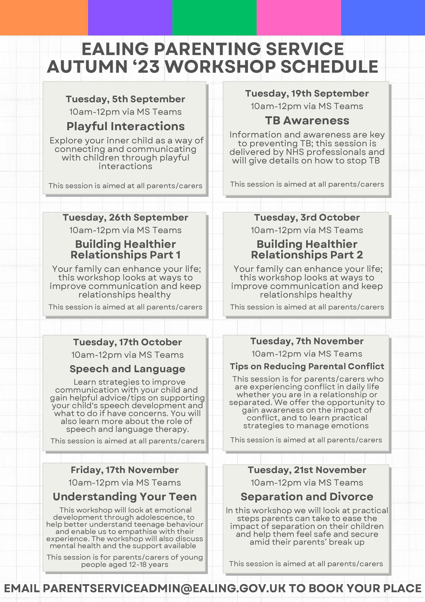 Image of EALING PARENTING SERVICE AUTUMN ‘23 WORKSHOP SCHEDULE