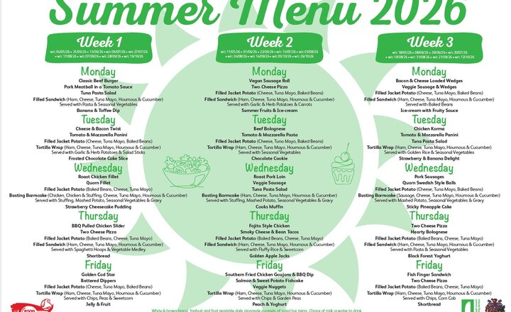 Image of School Meal Summer Menu