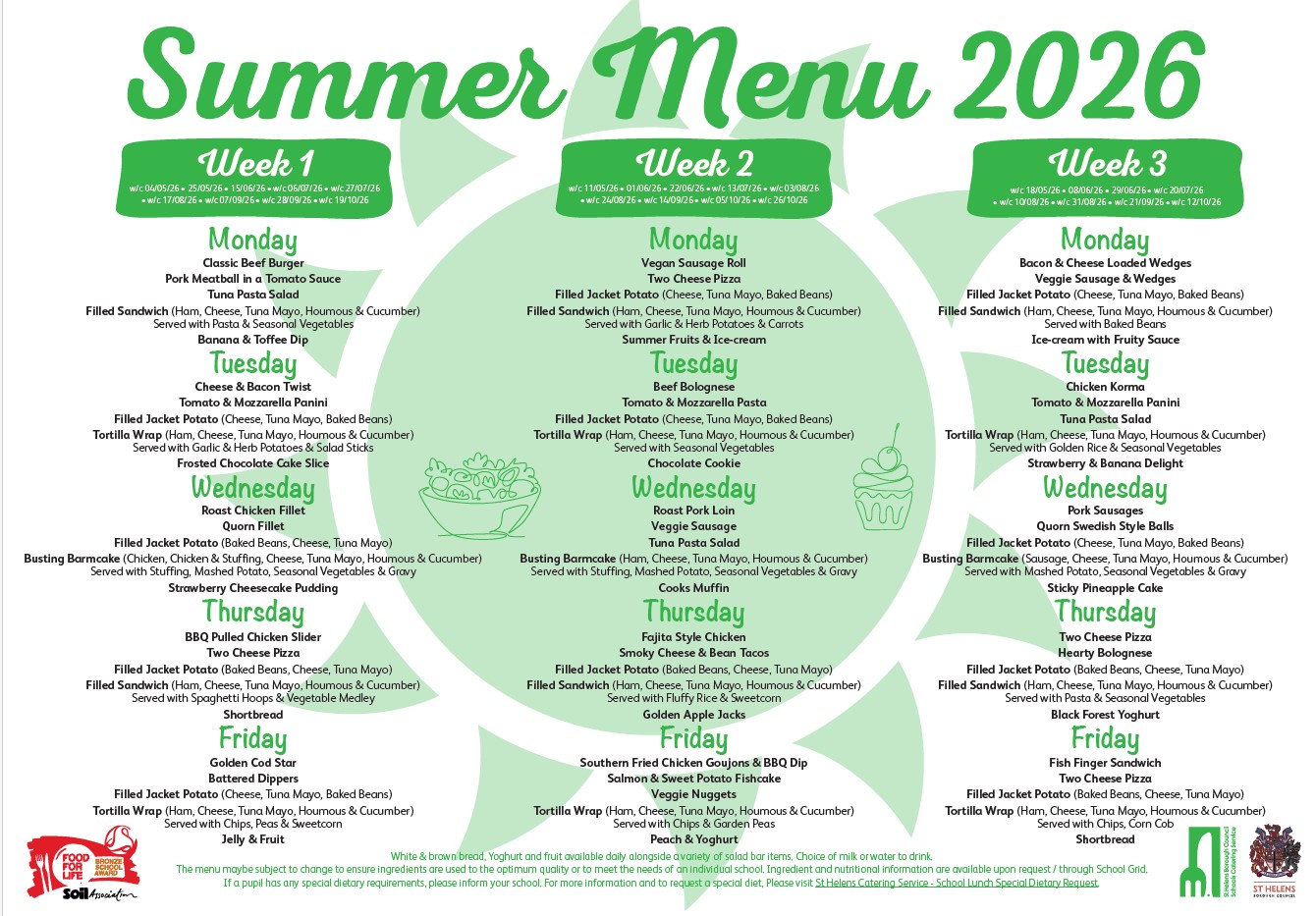 Image of School Meal Summer Menu
